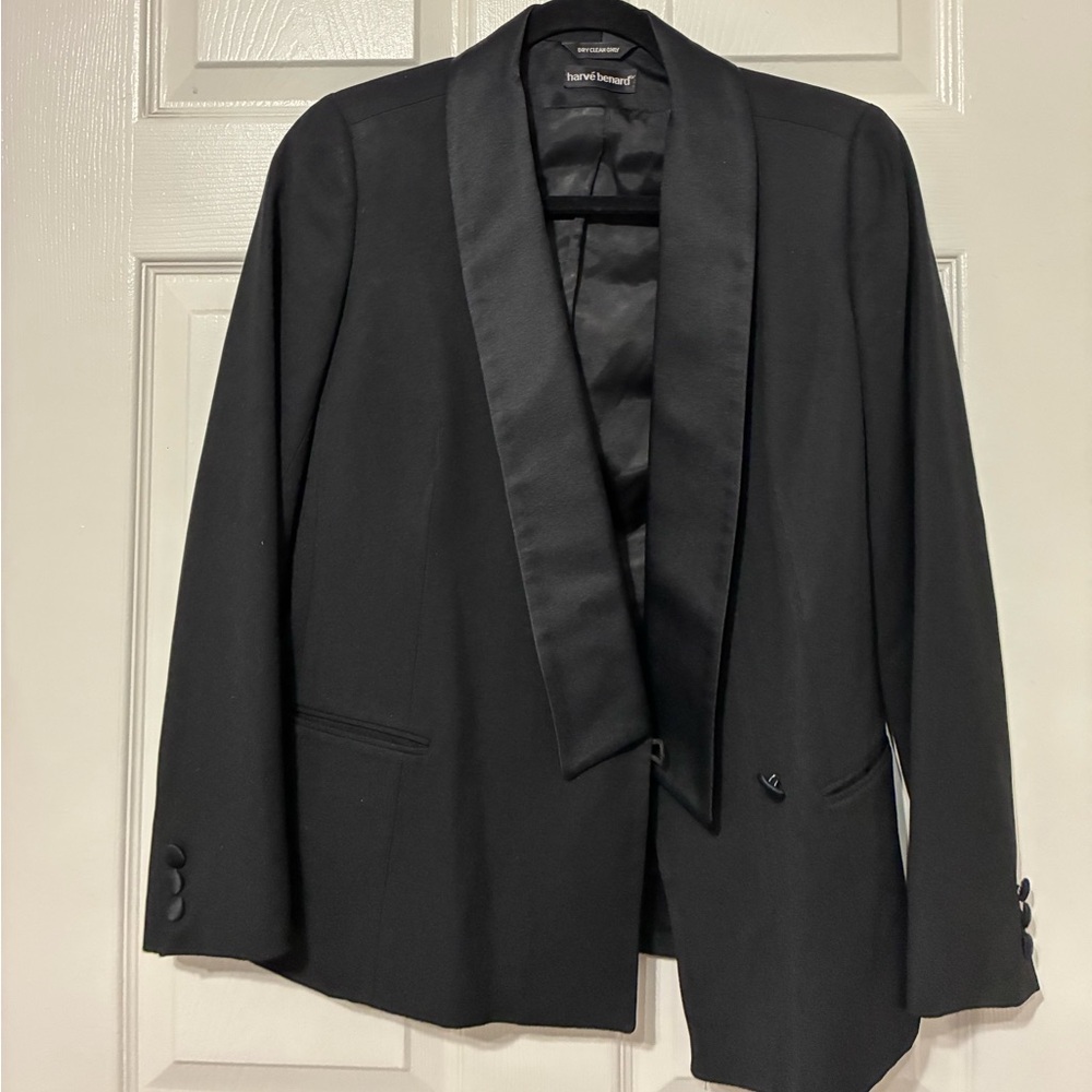 Harve Benard Black Satin Shawl Collar Blazer
